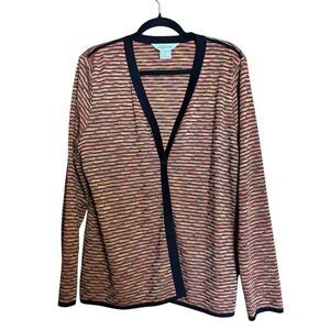 Exclusively Misook Cardigan Womens Large Multicolor Stripe Acrylic Sweater
